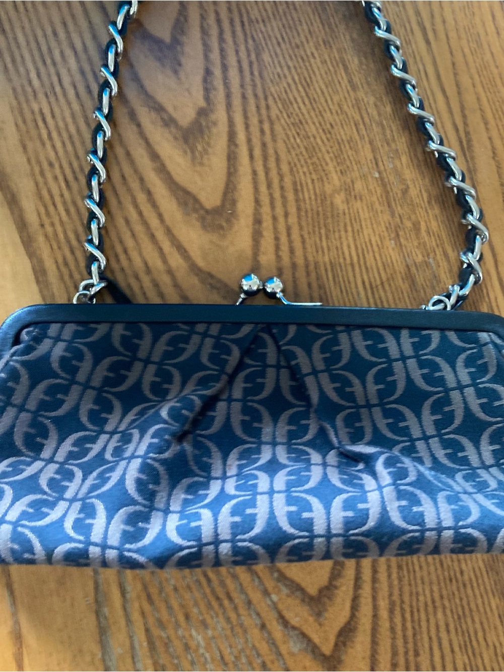 Fossil Blue Logo-Print Chain-Handle Clutch
